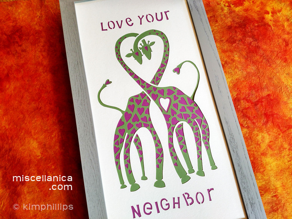 Love Your Neighbor Giraffe - Paper Cut Art