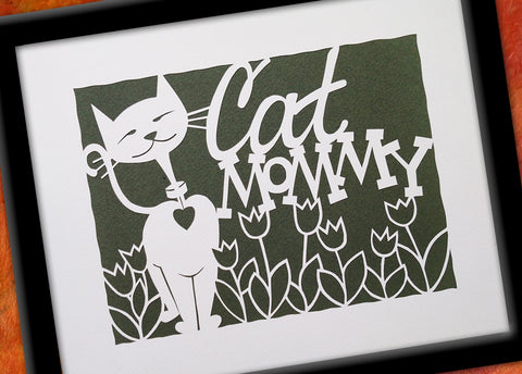 Cat Mommy Paper Cut Art